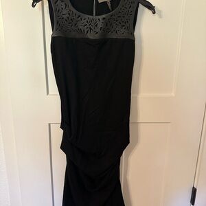 Halston Heritage Black Midi Dress with Cutout Detail